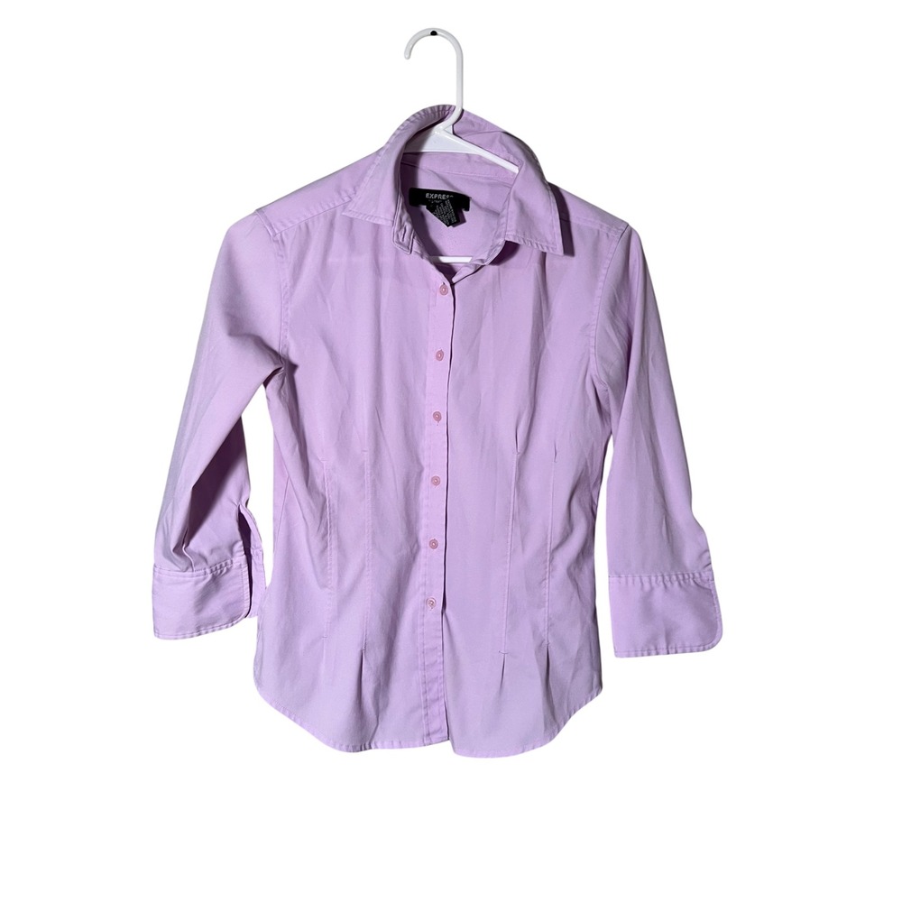 Express Women's Size 1/2 Button Down Blouse 3/4 Sleeve Light Purple Lavender